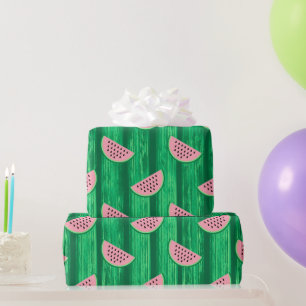 Watercolor Pink and Green Watermelon Pattern Wrapping Paper
