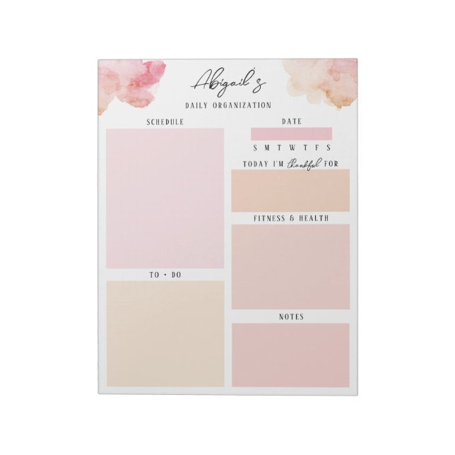 Watercolor Pink and Orange Custom Plans Notepad (Rotated)