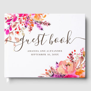 Watercolor pink and peach fall floral wedding gues guest book