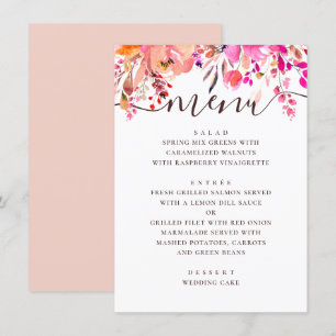 Watercolor pink and peach floral garden wedding menu