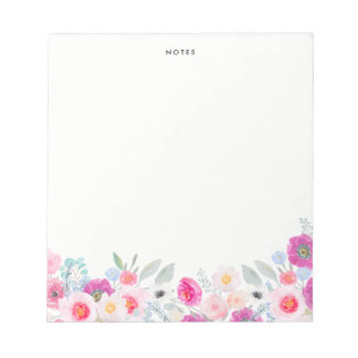 Watercolor Pink and Purple Anemones Garland Floral Notepad