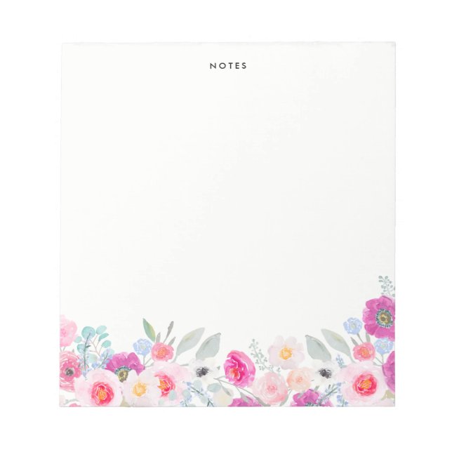 Watercolor Pink and Purple Anemones Garland Floral Notepad (Front)