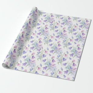 Watercolor Pink and Purple Bellflowers Wrapping Paper