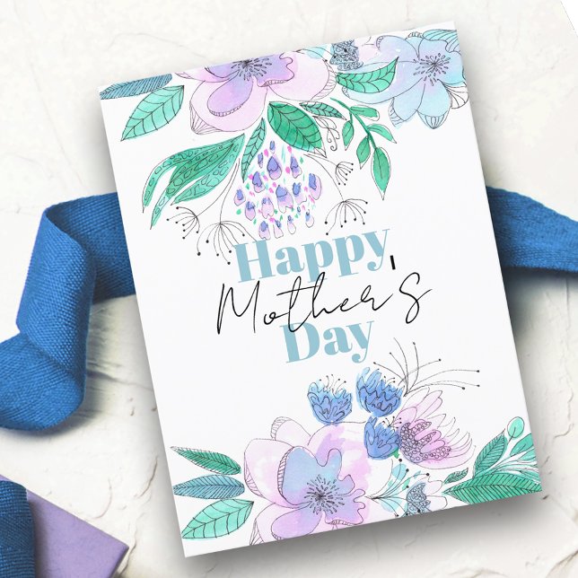 Watercolor Pink and Purple Blossoms Mother's Day Postcard (Creator Uploaded)