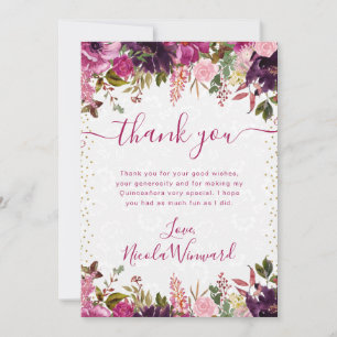 Watercolor Pink and Purple Flowers Quinceanera Thank You Card