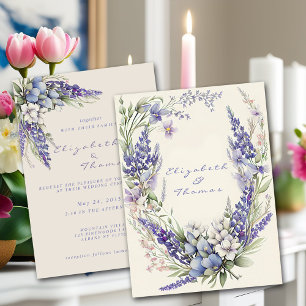 Watercolor Pink and Purple Flowers Wedding  Invitation