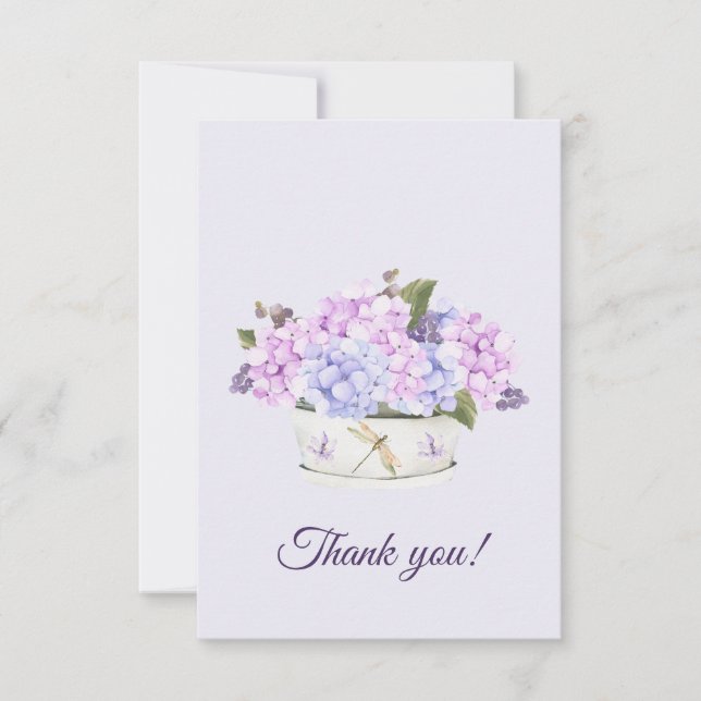 Watercolor Pink and Purple Hydrangea Flowers  Thank You Card (Front)