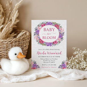 Watercolor Pink and Purple Wreath Baby Shower Invitation