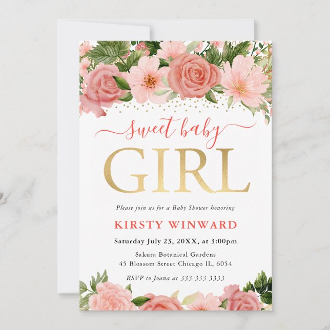 Watercolor Pink and Red Roses Baby Shower Invitation (Front)