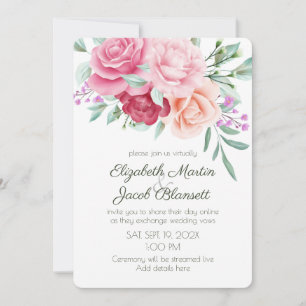 Watercolor Pink and Red Roses Virtual Wedding Invitation