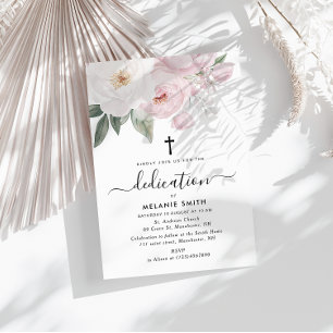 watercolor pink and white floral dedication invitation