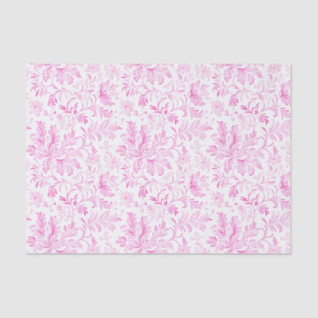 Watercolor Pink and White Floral  Tissue Paper (Front)