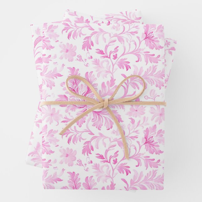 Watercolor Pink and White Floral  Wrapping Paper Sheet (In situ)