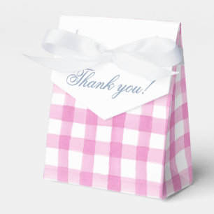 Watercolor Pink and White Gingham Crest Favour Box