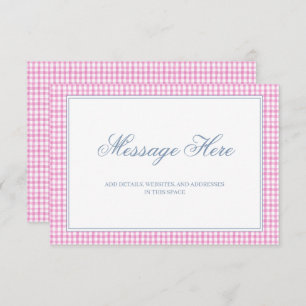 Watercolor Pink and White Gingham Wedding Enclosure Card