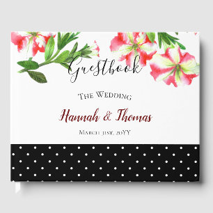 Watercolor Pink and White Petunias Polka Dots Guest Book