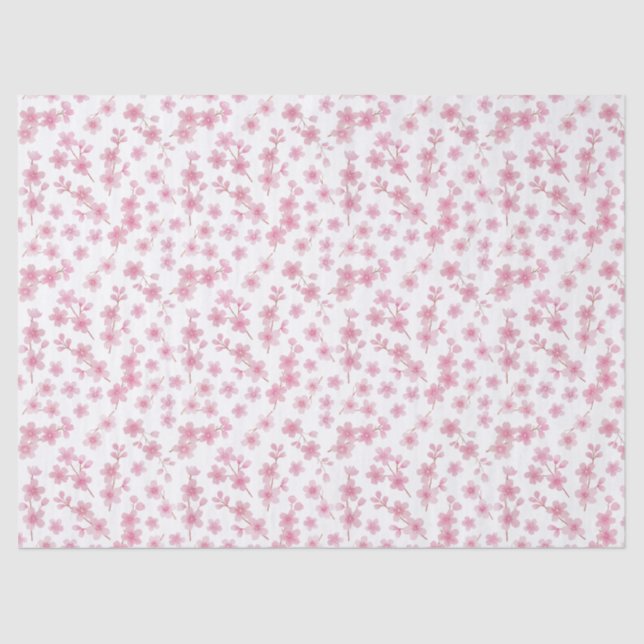 Watercolor Pink And White Sakura Cherry Blossom Tissue Paper (Front)