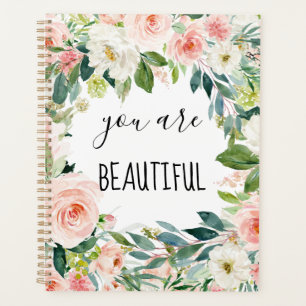 Watercolor Pink and White You Are Beautiful Planner