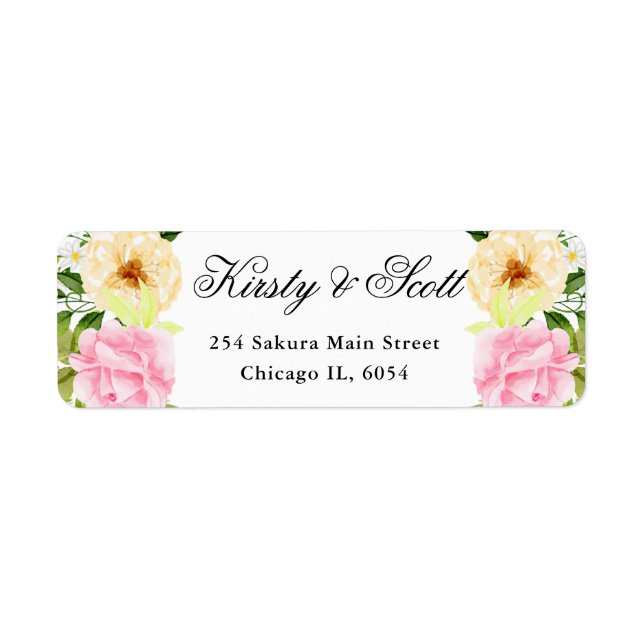 Watercolor Pink and Yellow Flowers Wedding address (Front)