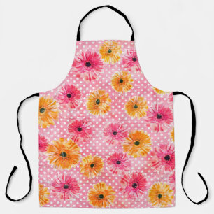 Watercolor pink and yellow gerbera flowers pattern apron
