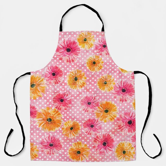 Watercolor pink and yellow gerbera flowers pattern apron (Front)