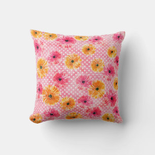 Watercolor pink and yellow gerbera flowers pattern cushion