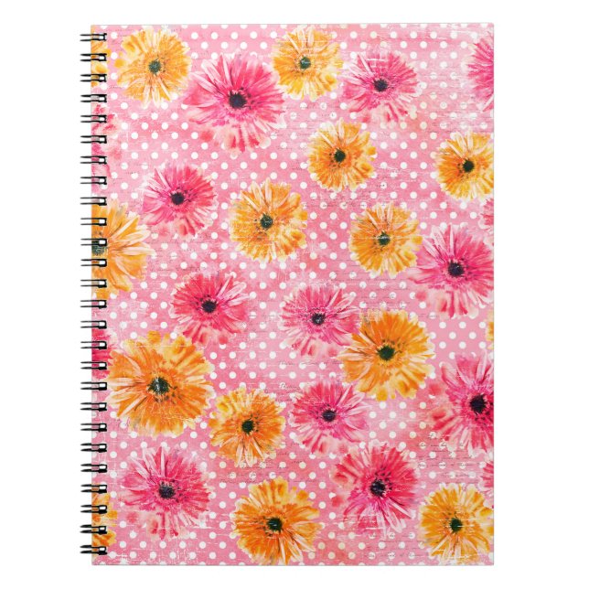 Watercolor pink and yellow gerbera flowers pattern notebook (Front)