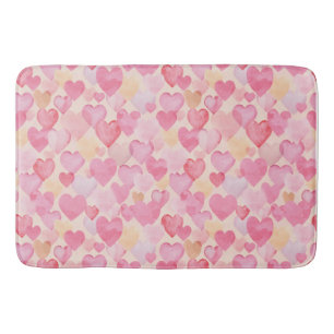 Watercolor Pink and Yellow Hearts cute romantic  Bath Mat