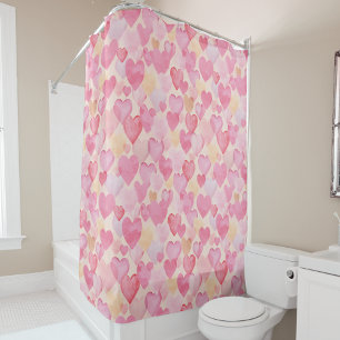 Watercolor Pink and Yellow Hearts cute romantic Shower Curtain