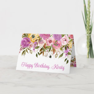 Watercolor Pink and Yellow Spring Flowers Birthday Card