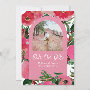 Watercolor Pink Anemone Wedding Photo Arch Save The Date