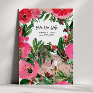 Watercolor Pink Anemone Wedding Photo Save The Date