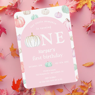 Watercolor Pink Arch Our Little Pumpkin Birthday Invitation