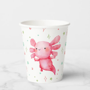 Watercolor Pink Axolotl Birthday Party Paper Cups
