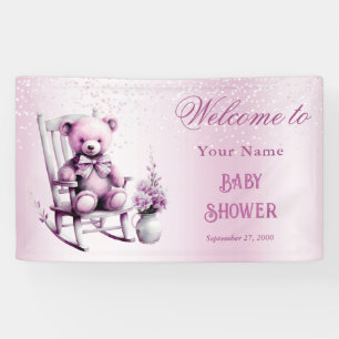 Watercolor Pink Baby Bear Baby Shower Welcome Banner