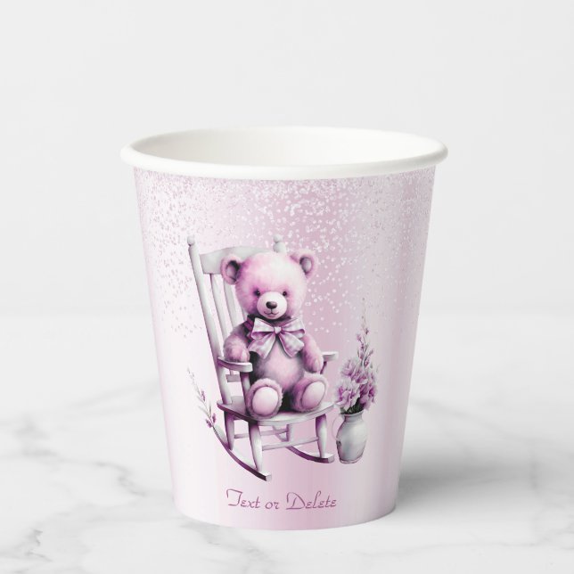 Watercolor Pink Baby Bear Paper Cups (Front)