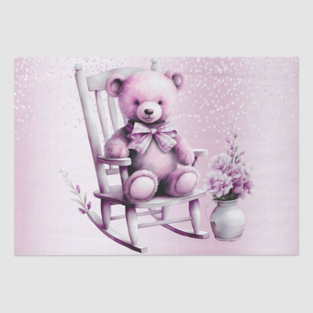 Watercolor Pink Baby Bear Tissue Paper (Front)