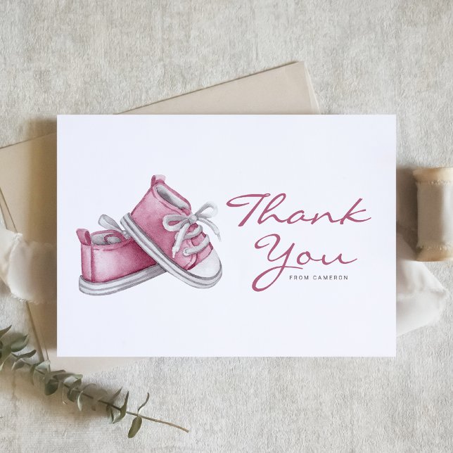 Watercolor Pink Baby Booties Baby Shower Thank You Card (Creator Uploaded)
