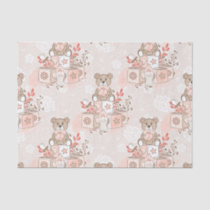 WATERCOLOR PINK BABY GIRL TEDDY BEAR BLOCKS TISSUE PAPER