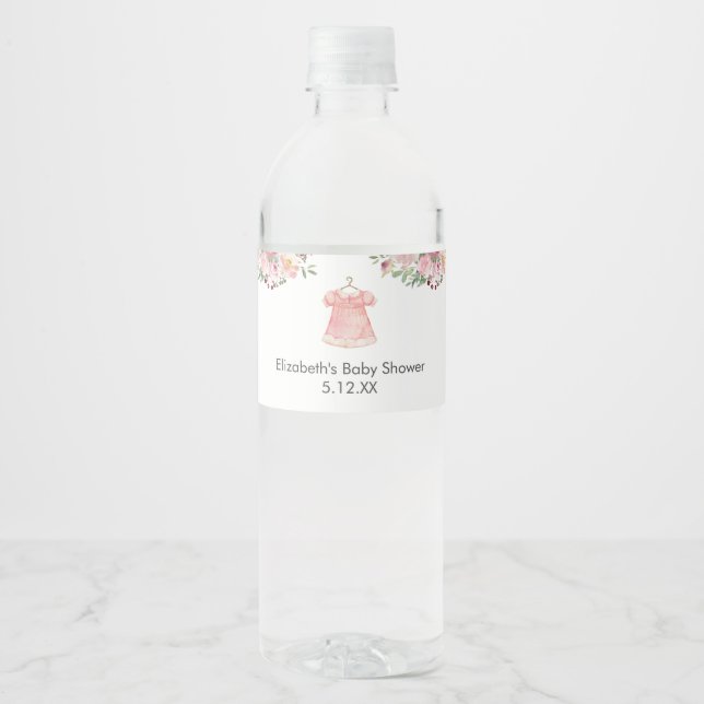 Watercolor Pink Baby Shower Water Bottle Labels (Front)