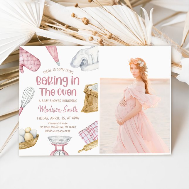 Watercolor Pink Baking Baby Girl Shower Photo Invitation (Creator Uploaded)