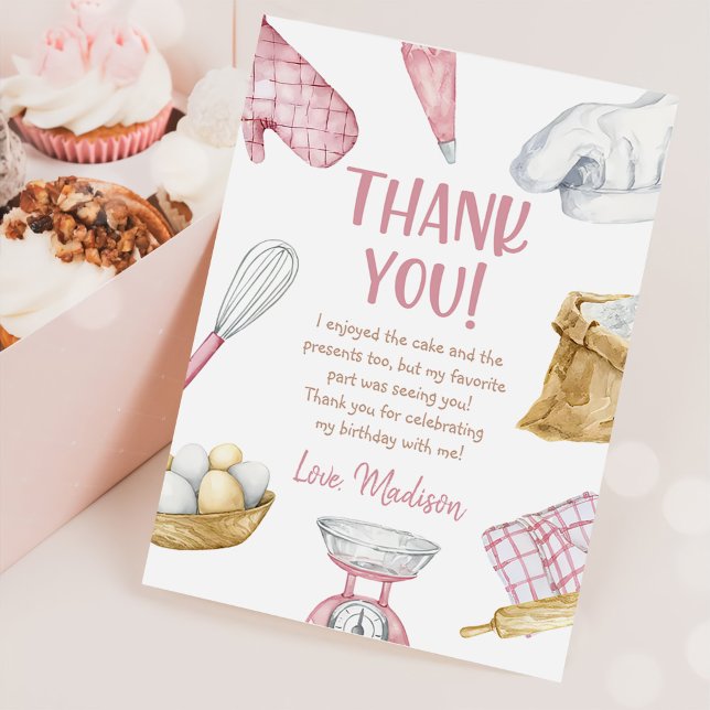Watercolor Pink Baking Girl Birthday Thank You Card (Creator Uploaded)