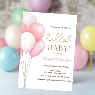 Watercolor Pink Balloons Baby Shower  Invitation