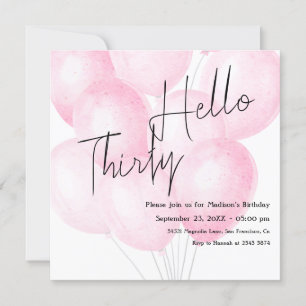 Watercolor Pink Balloons Birthday Invitation
