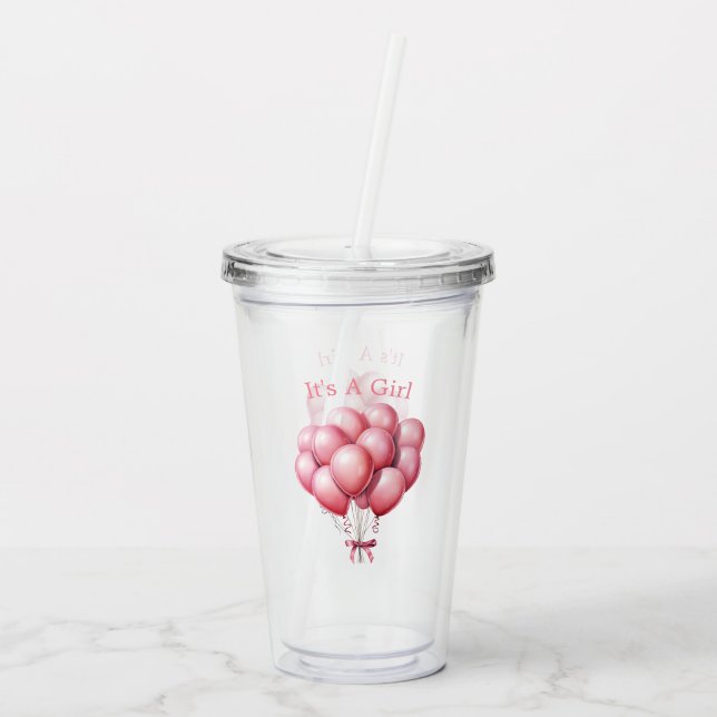 Watercolor Pink Balloons It's A Girl Acrylic Tumbler (Back)
