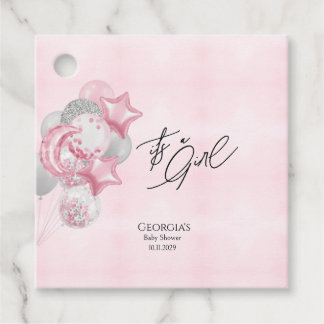 Watercolor Pink Balloons Its A Girl Baby Shower Favour Tags