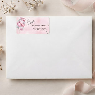 Watercolor Pink Balloons Its A Girl Baby Shower Label