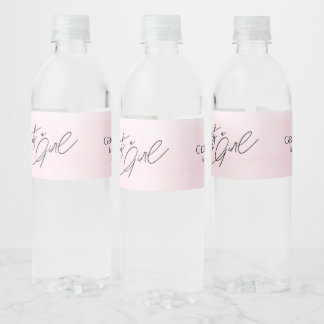 Watercolor Pink Balloons Its A Girl Baby Shower Water Bottle Label