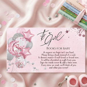 Watercolor Pink Balloons Its A Girl Books for Baby Enclosure Card