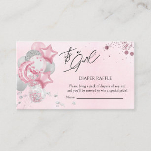 Watercolor Pink Balloons Its A Girl Diaper Raffle Enclosure Card